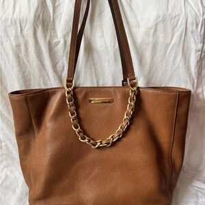 Michael Kors Jet Set Chain Tote Brown Pebbled Leather Gold Hardware
